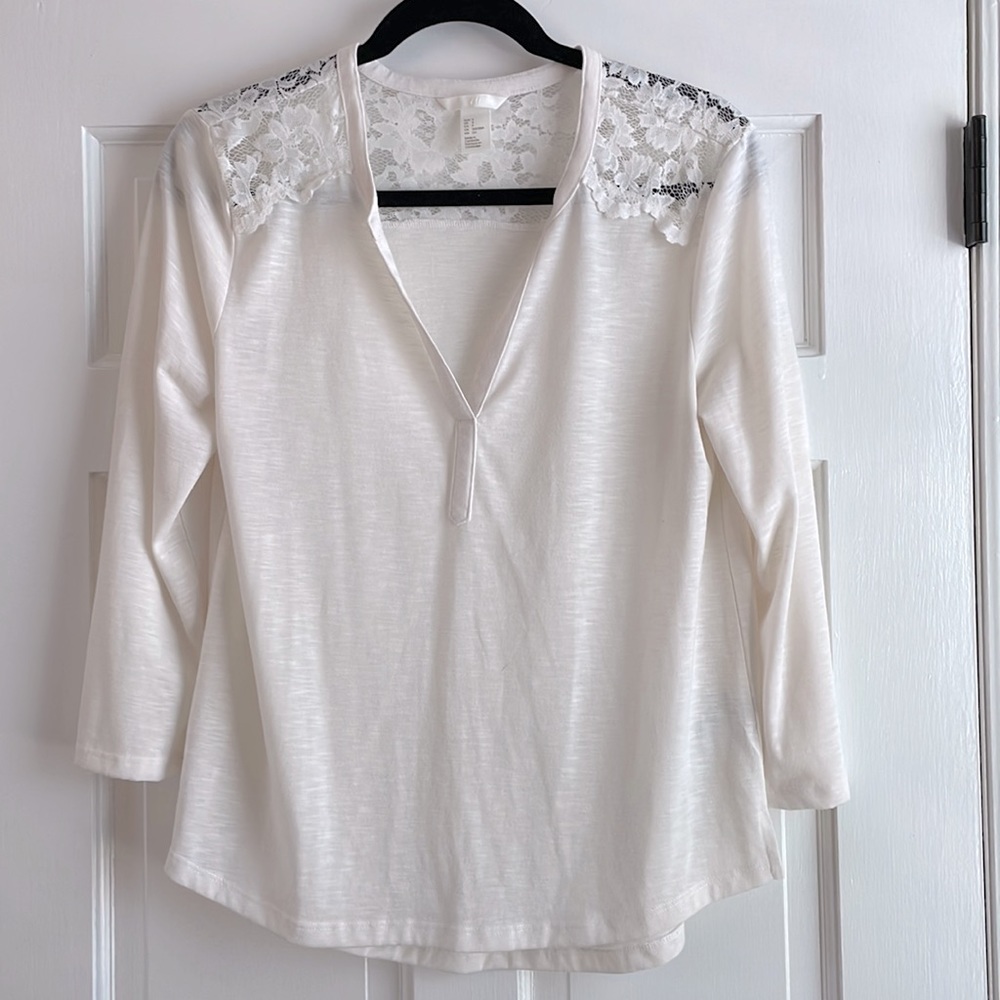 H&M white 3/4 sleeve top other lace detail